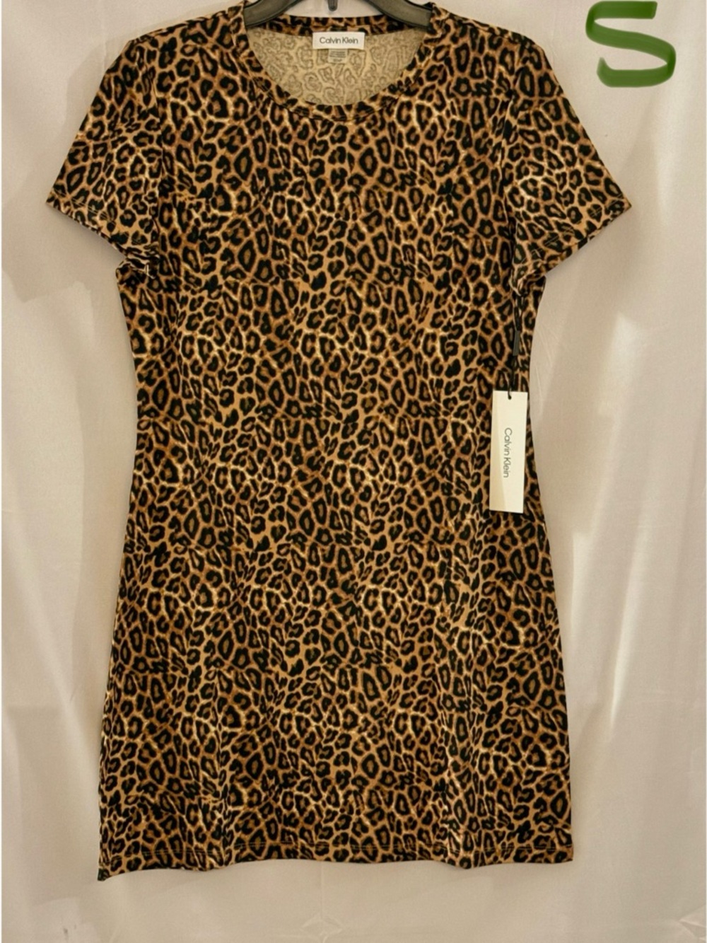 Calvin Klein Leopard-Print Short Sleeve Dress in Brown and Black